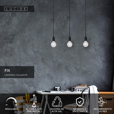 Lucide FIX - Lámpara colgante - 3xE27 - Negro